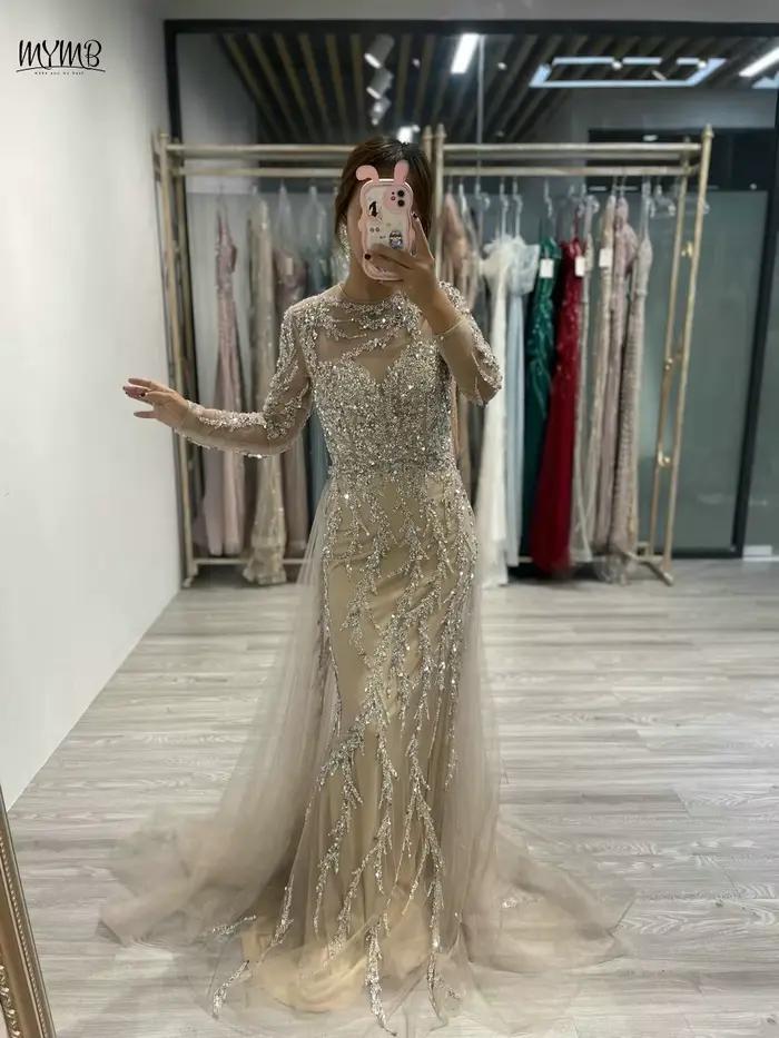 Robe MYMB en polyester avec encolure cuillère perlée sirène pour femmes occassions spéciales