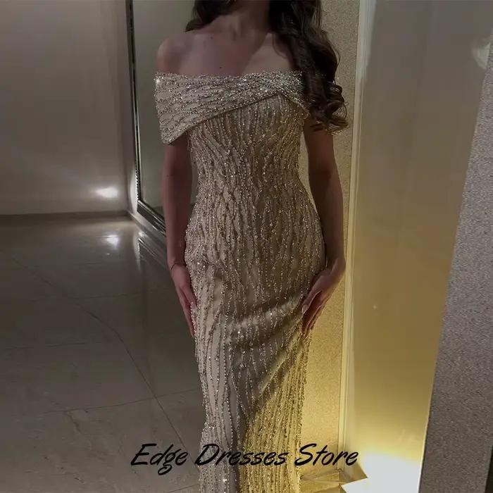 Robe de soirée personnalisable en polyester pailletée et perlée sans manches col bateau pour femmes soirées formelles mariages proms occasions spéciales
