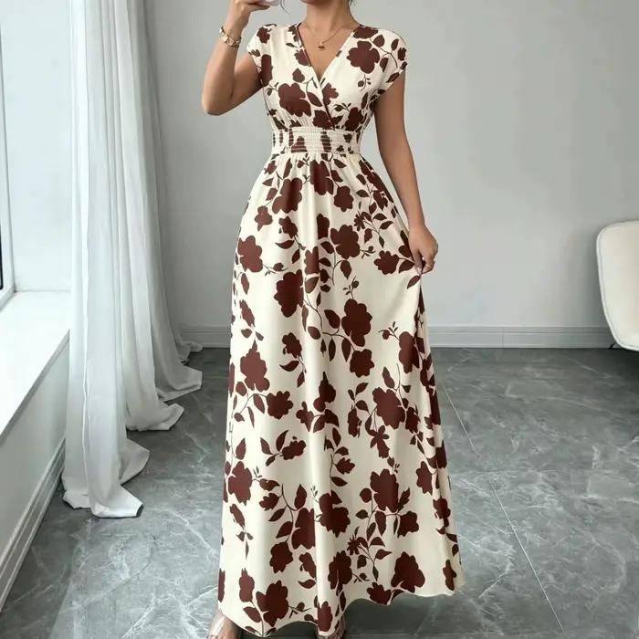 Robe longue élégante à col en V style français