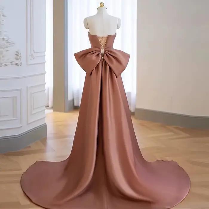 Robe de soirée sans bretelles en soie et organza pour femmes occasions spéciales mariage banquets elegance française