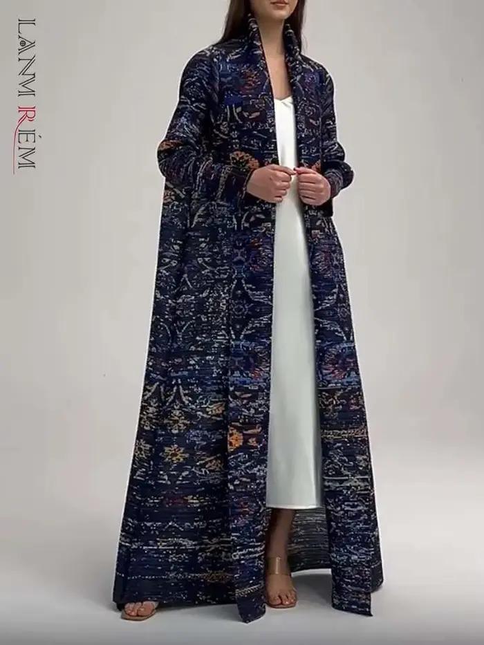 Robe imprimée bleu marine plissée pour femme
