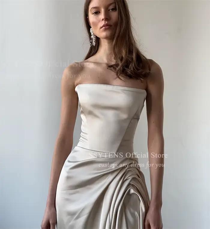 Robe de mariée élégante beige clair SSYTENS