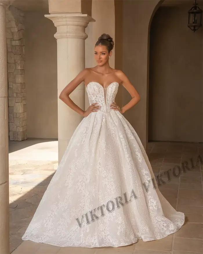 Robe de Mariage Viktoria Moderne A-Ligne Dentelle Perles Blanc Personnalisée Occasions Spéciales