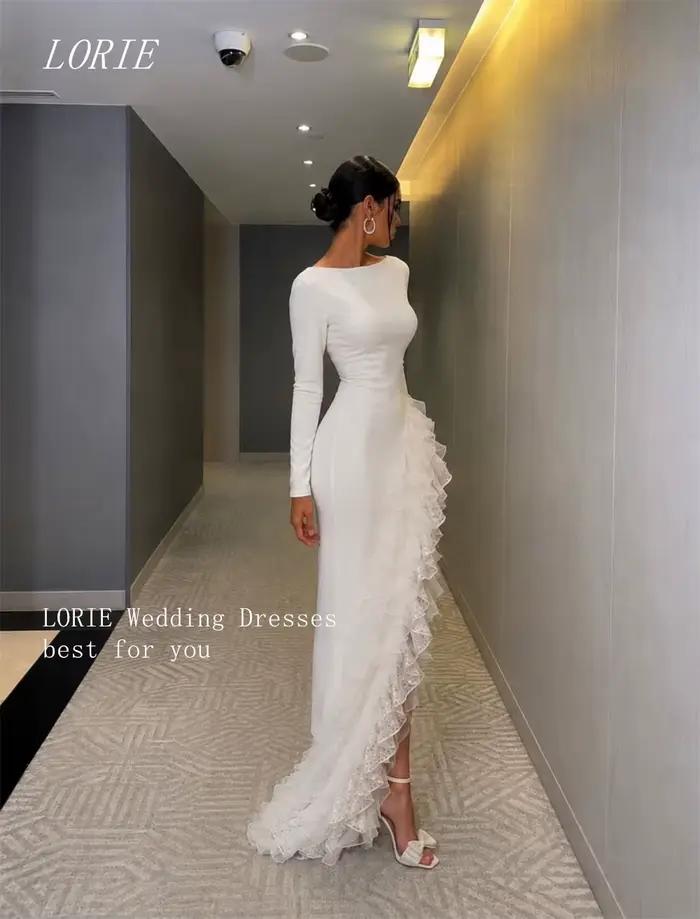 LORIE Robe de mariée civile de luxe style sirène, col bateau, avec fente latérale, en dentelle, pour fiançailles et mariage, personnalisable 2026