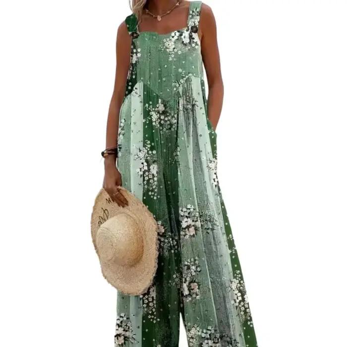 Grande taille femmes 1XL-5XL à la mode imprimé fleuri ample élégant salopette combinaison dames décontracté jarretelle