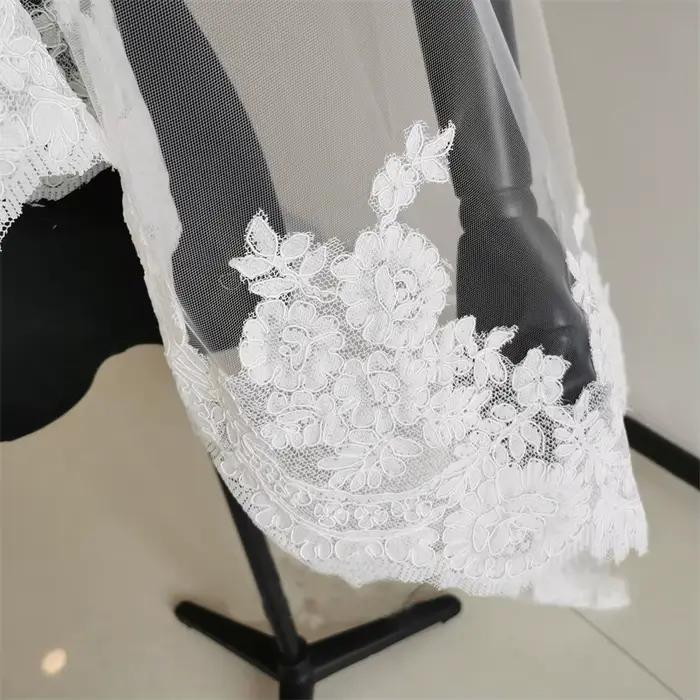 Voile de mariée long en dentelle polyester pour femmes occasions spéciales mariage cérémonie traditionnelle浪漫婚礼长蕾丝面纱女用婚纱配饰特殊场合结婚仪式传统