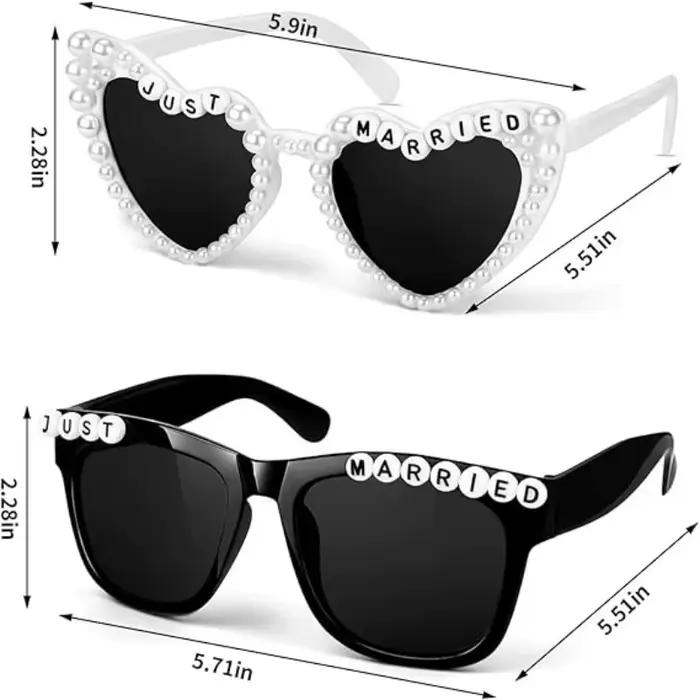 2 Paires de Lunettes de Soleil Mariés Décoratives – Lunettes de Mariage pour la Mariée et le Marié – Décoration de Fête de Mariage – Cadeau
