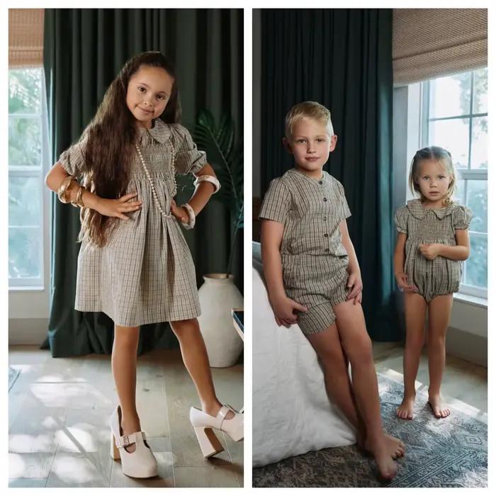 Robe à smocks à carreaux marron de la collection Heritage AS SS26
