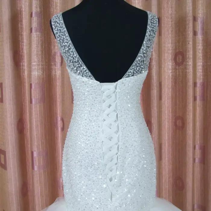 Robe de mariée sirène QQ Lover perlée super brillante pour femmes, personnalisable, blanc ou ivoire, occasions de prestige