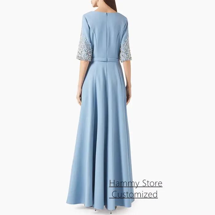 Offre spéciale robe de soirée personnalisée demi manches col rond paillettes pierres une ligne saoudienne arabe