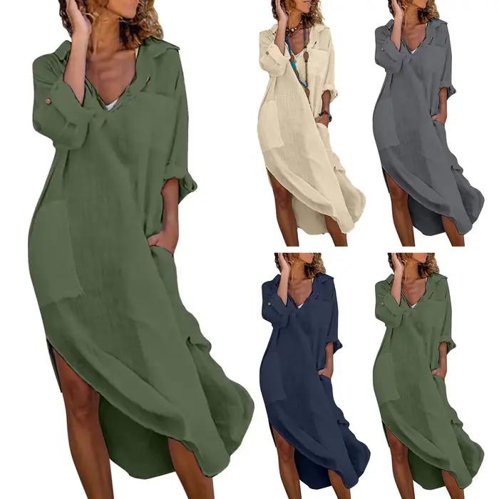 Robe chemise en lin et coton pour femmes
