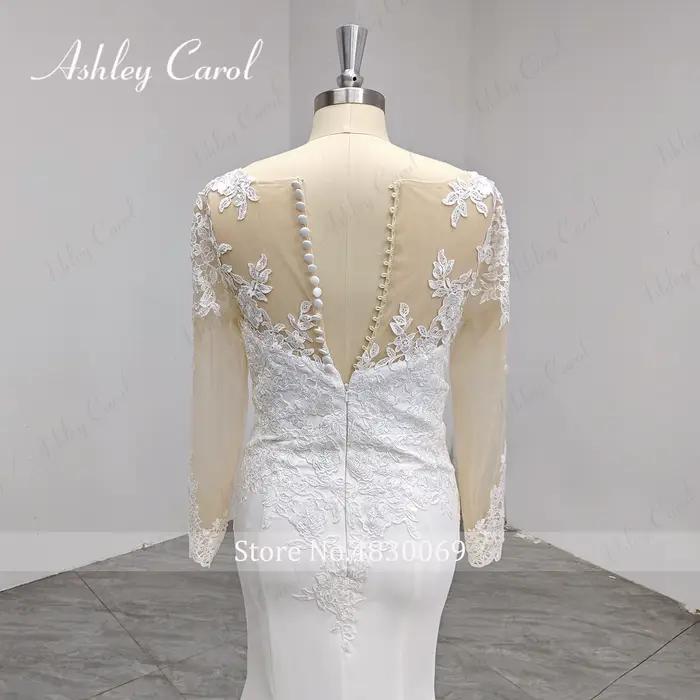 Ashley Carol robe De mariée sirène photos réelles Appliques classiques bouton brosse Train Satin