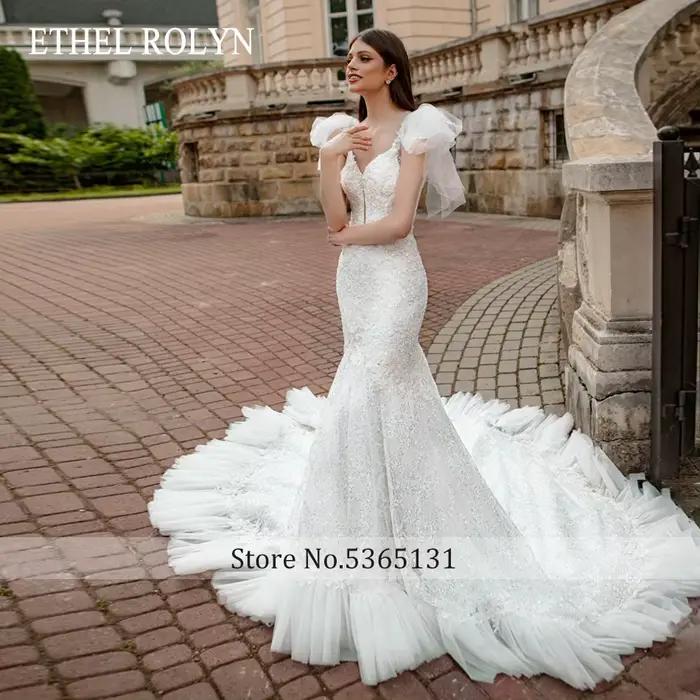 ETHEL ROLYN luxe sirène robe De mariée pour les femmes Spaghetti sangle chérie perlée cristal