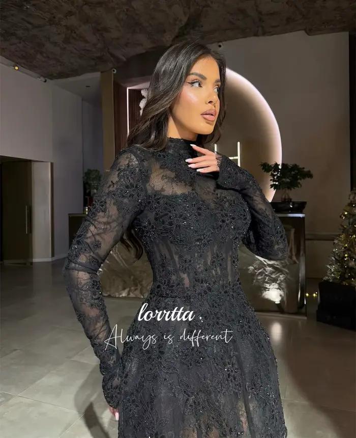 Lorrtta robe De soirée personnalisée Robes longues avec manches jupe courte dentelle