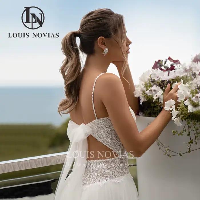 LOUIS NOVIAS robe De mariée trapèze légère Style Boho perlée bretelles Spaghetti broderie