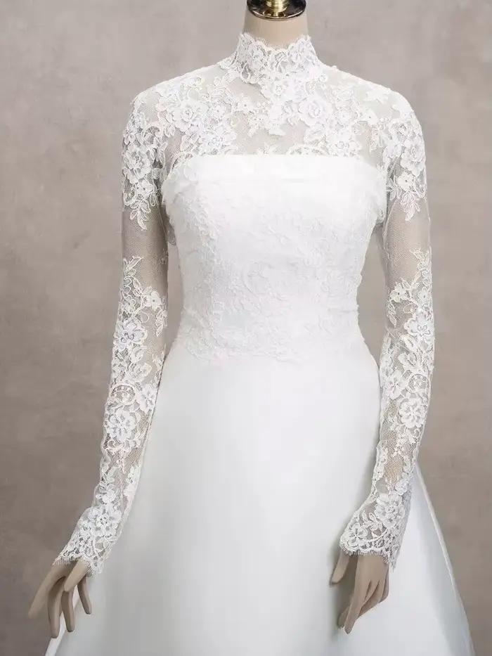Veste de Mariage en Dentelle à Col Haut et Manches sulfpour Mariée, Haut Personnalisé pour Patients