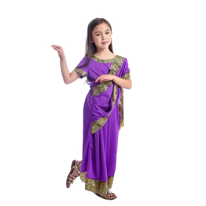 Robe Sari indienne pour filles, Kaftan, Vêtements, Costumes de Cosplay d'Halloween, Costume de Performance Nationale
