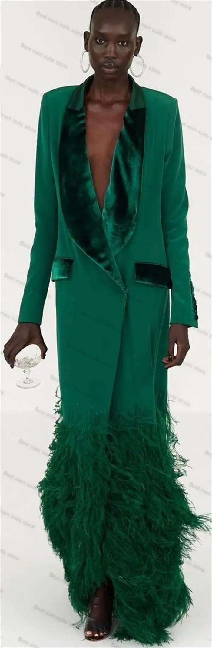 Costume 1 pièce en plumes vertes pour femmes