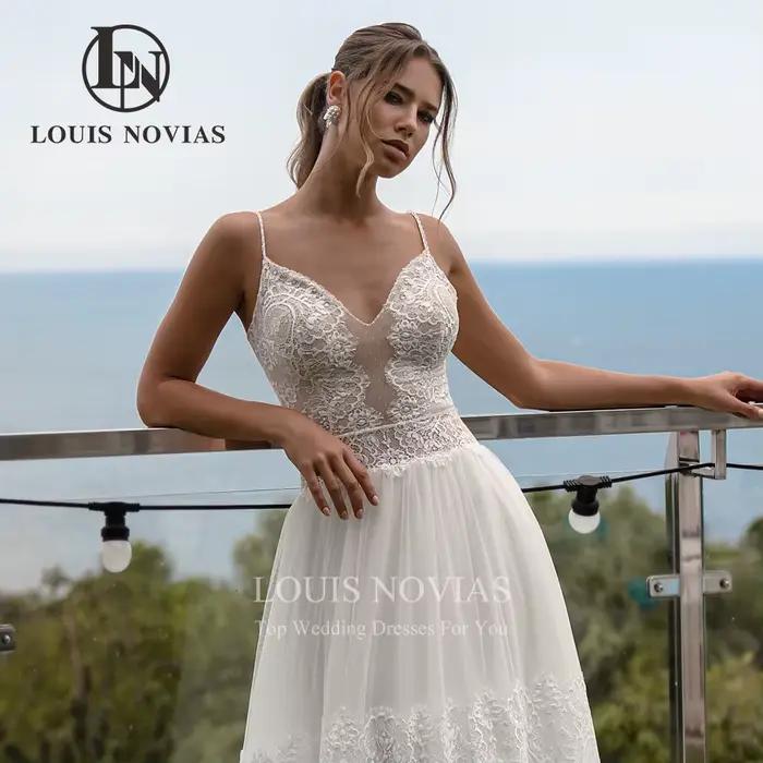 LOUIS NOVIAS robe De mariée trapèze légère Style Boho perlée bretelles Spaghetti broderie