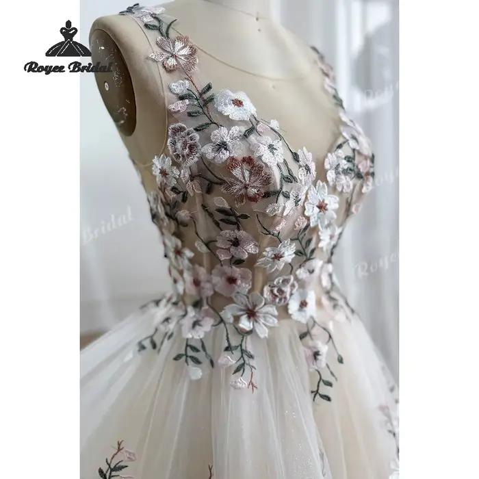 Robes de mariée en mousseline de soie à motif floral forestier