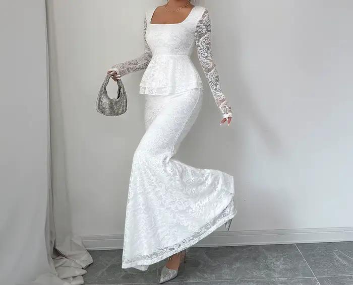 Robe élégante en dentelle à manches longues pour femmes