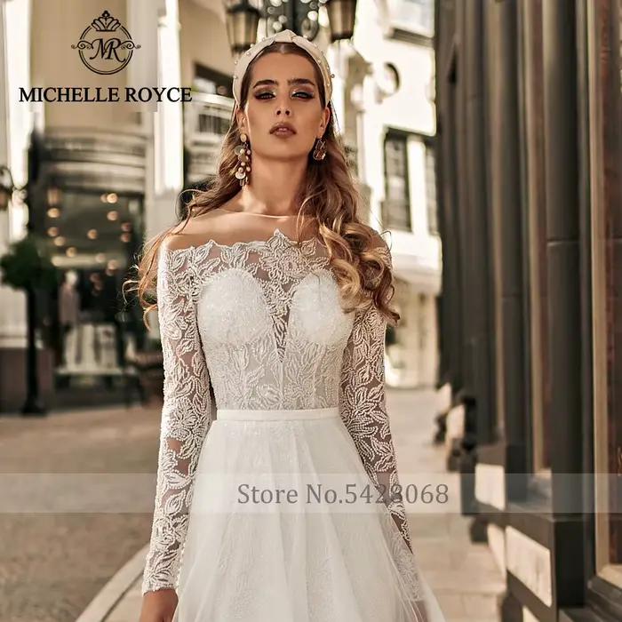 Michelle Royce 2 en 1 chérie robes De mariée pour les femmes Appliques Illusion détachable Train robe