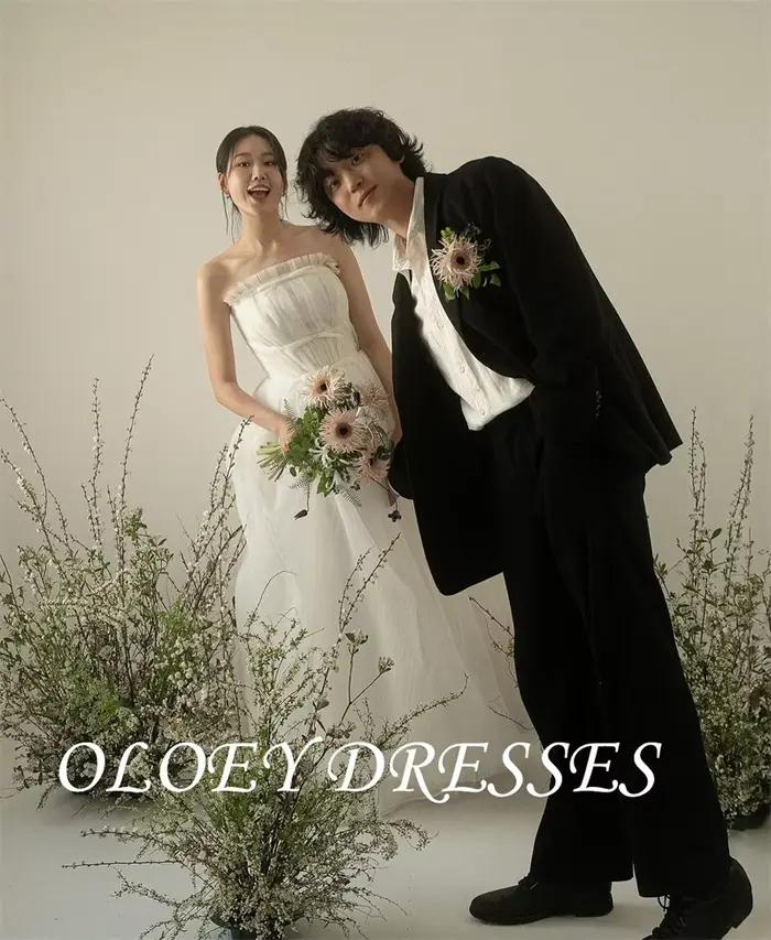 OLOEY Garona Bretelles Tulle Une Ligne Robes De Mariée Corée Séance Photo Longueur De Plancher Fée