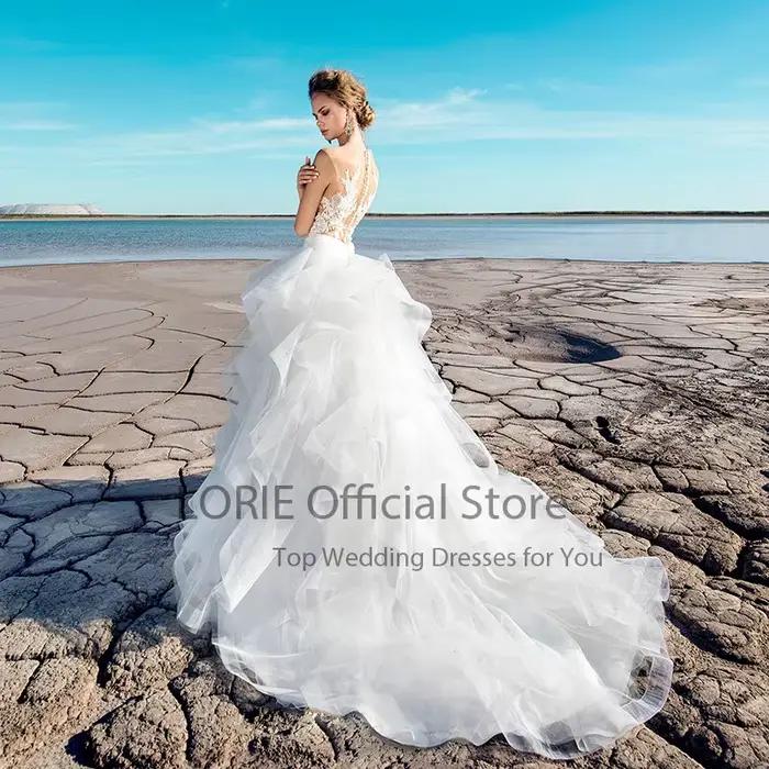 LORIE-Robe de Mariée Vintage, Jupe Amovible, Col Rond, Appliques en Dentelle et Tulle, Deux Pièces, à Volants, Personnalisée