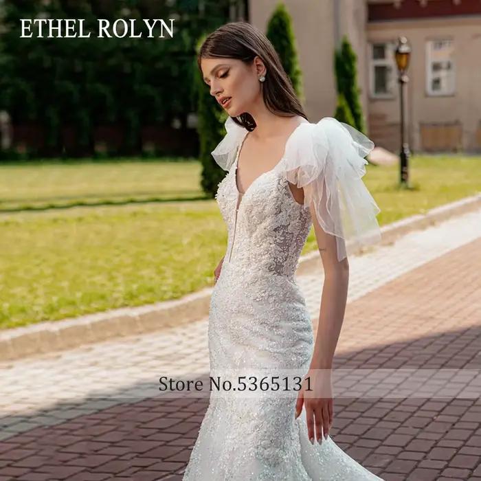 ETHEL ROLYN luxe sirène robe De mariée pour les femmes Spaghetti sangle chérie perlée cristal