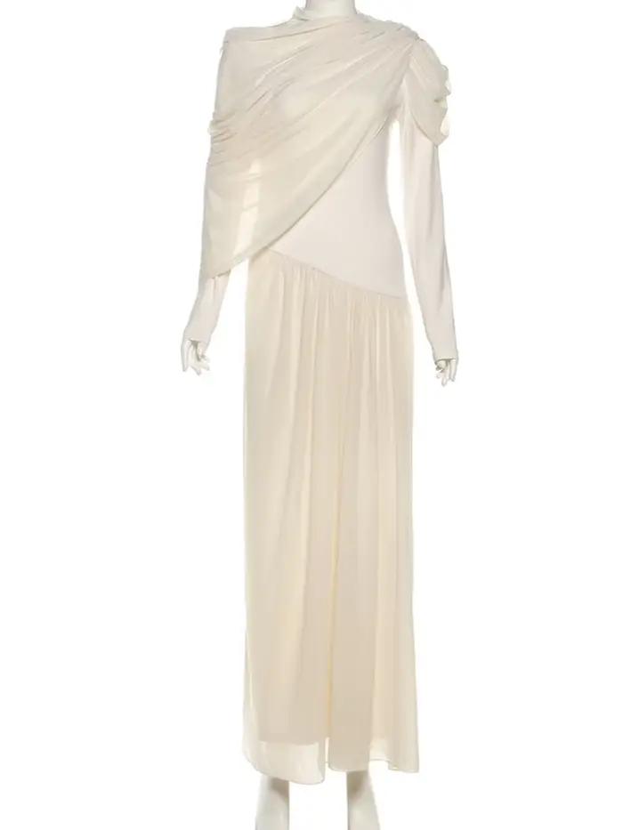 Kliou froncé élégant robe longue femme automne tendance col rond manches longues maigre taille haute quotidien rue décontracté Simple Style moulante