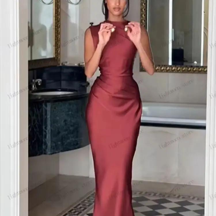 Robes de soirée élégantes pour femmes, robes de bal simples, robes en satin sans manches, robes de g