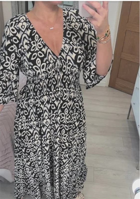 Robes pour femmes 2026 – Nouvelles robes longues amples à imprimé floral numérique et col en V pour 