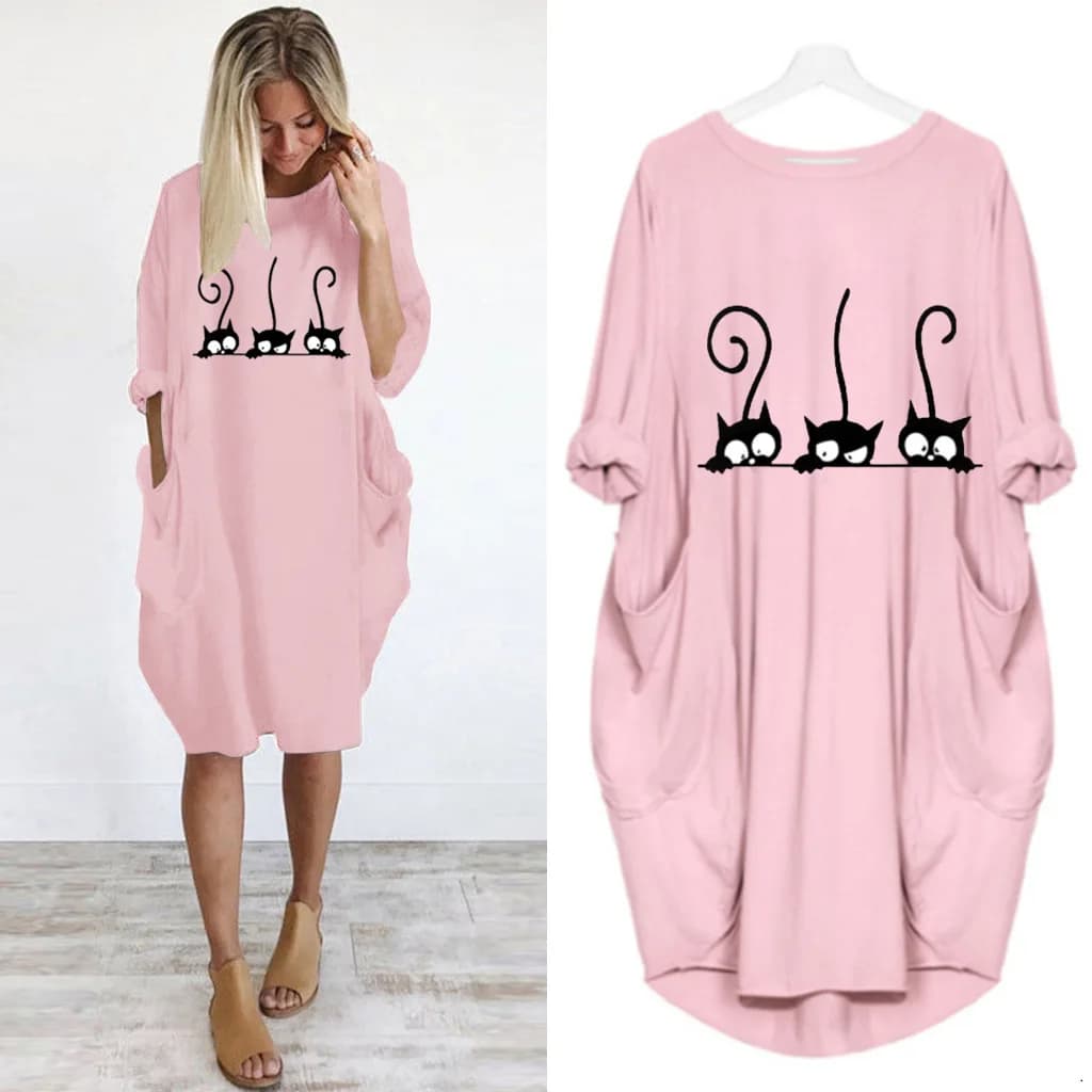 Robe ample à manches longues pour femmes, grande taille, automne hiver, décontractée, col rond, coul