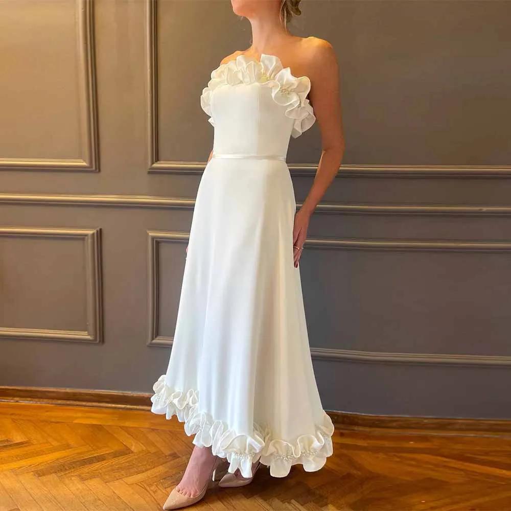 Robes de mariée midi pour anniversaire, en satin, coupe A-line, robe de fiançailles ivoire, sans bre