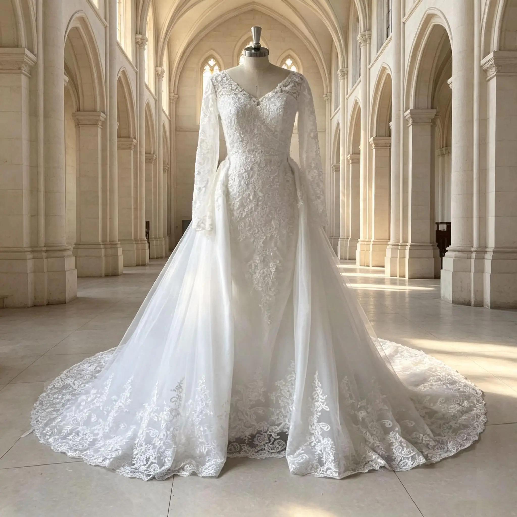 Sonhar Vestidos Robes de mariée 2 en 1 à manches longues, robe de soirée de mariage avec traîne bros