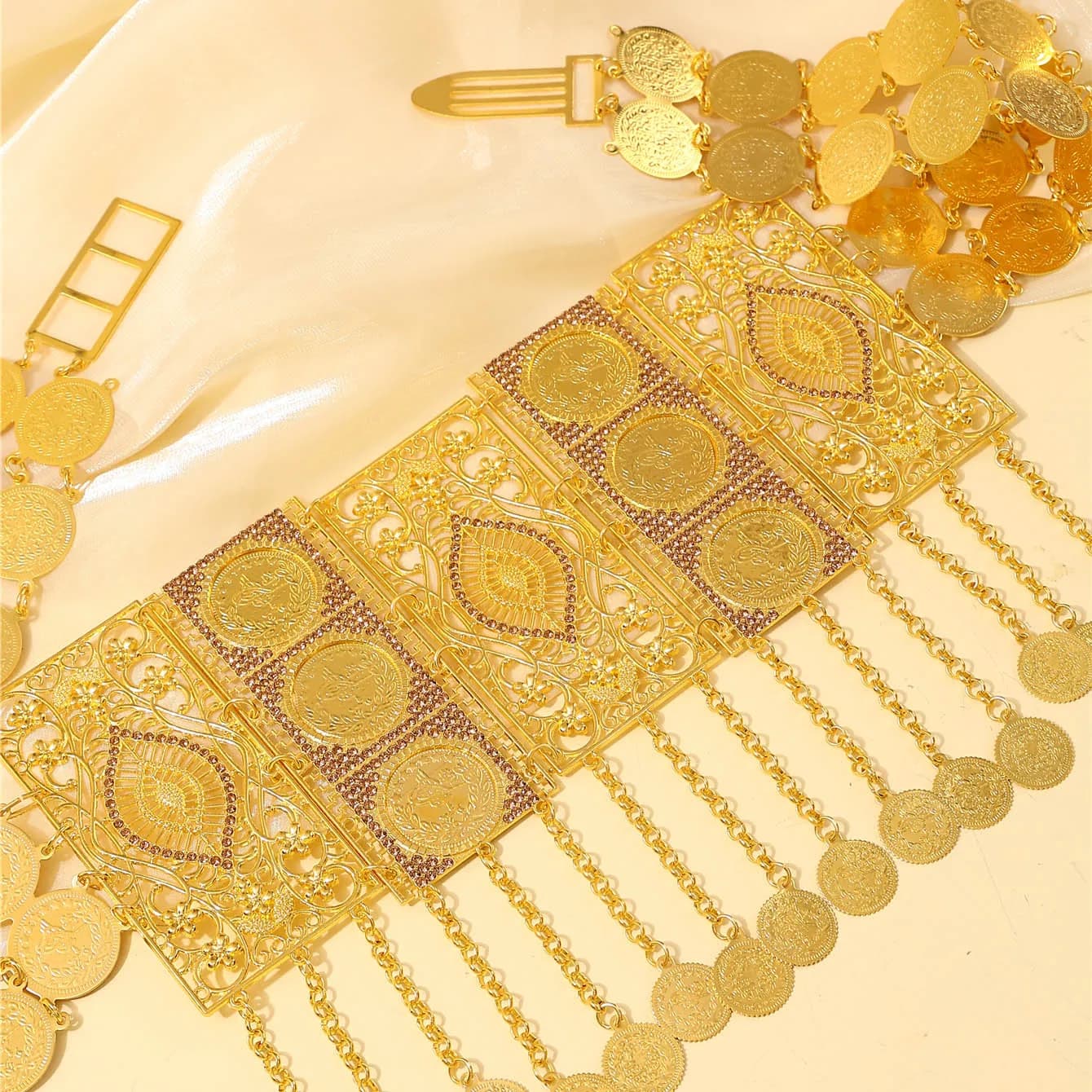 Ceinture de mariée dorée marocaine, Design à pampilles exquis, Style Vintage français, ceinture de R