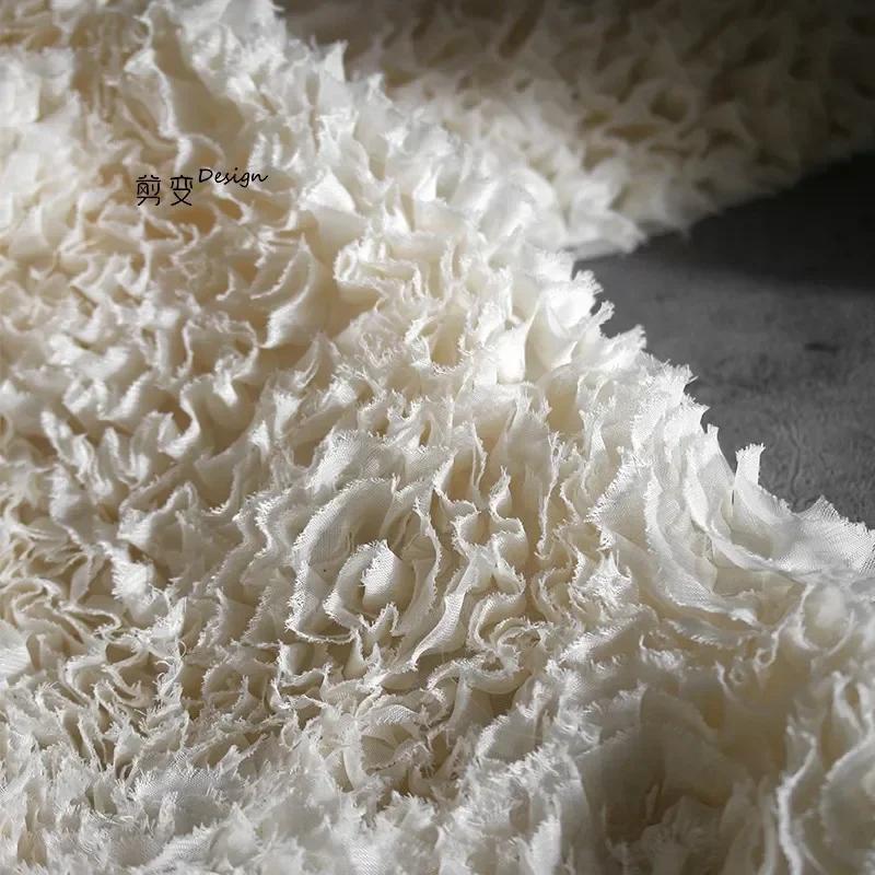 Tissu Jacquard texturé en relief de fleurs 3D abricot pour robe de mariée, chemisier d'été, tenue de