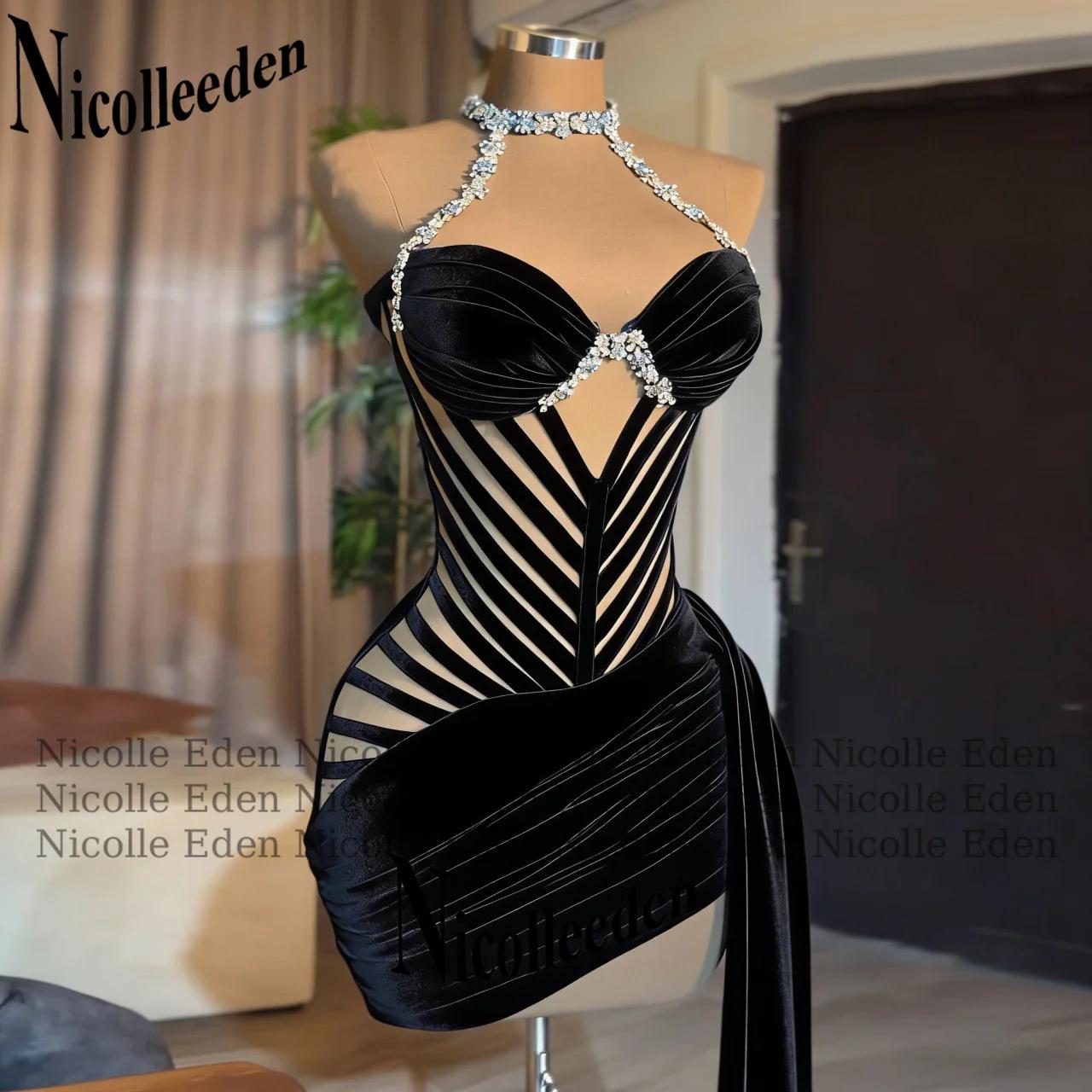 Nicolle élégant plis robes De Cocktail pour les femmes strass licou sans manches robes De soirée rob