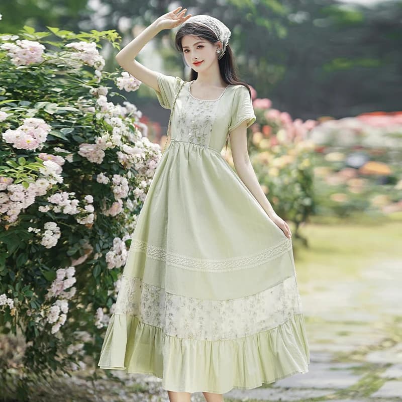 Robe d'été pour femme, Style français, Vintage, prairie, colonie, campagne verte, robes de pelouse f