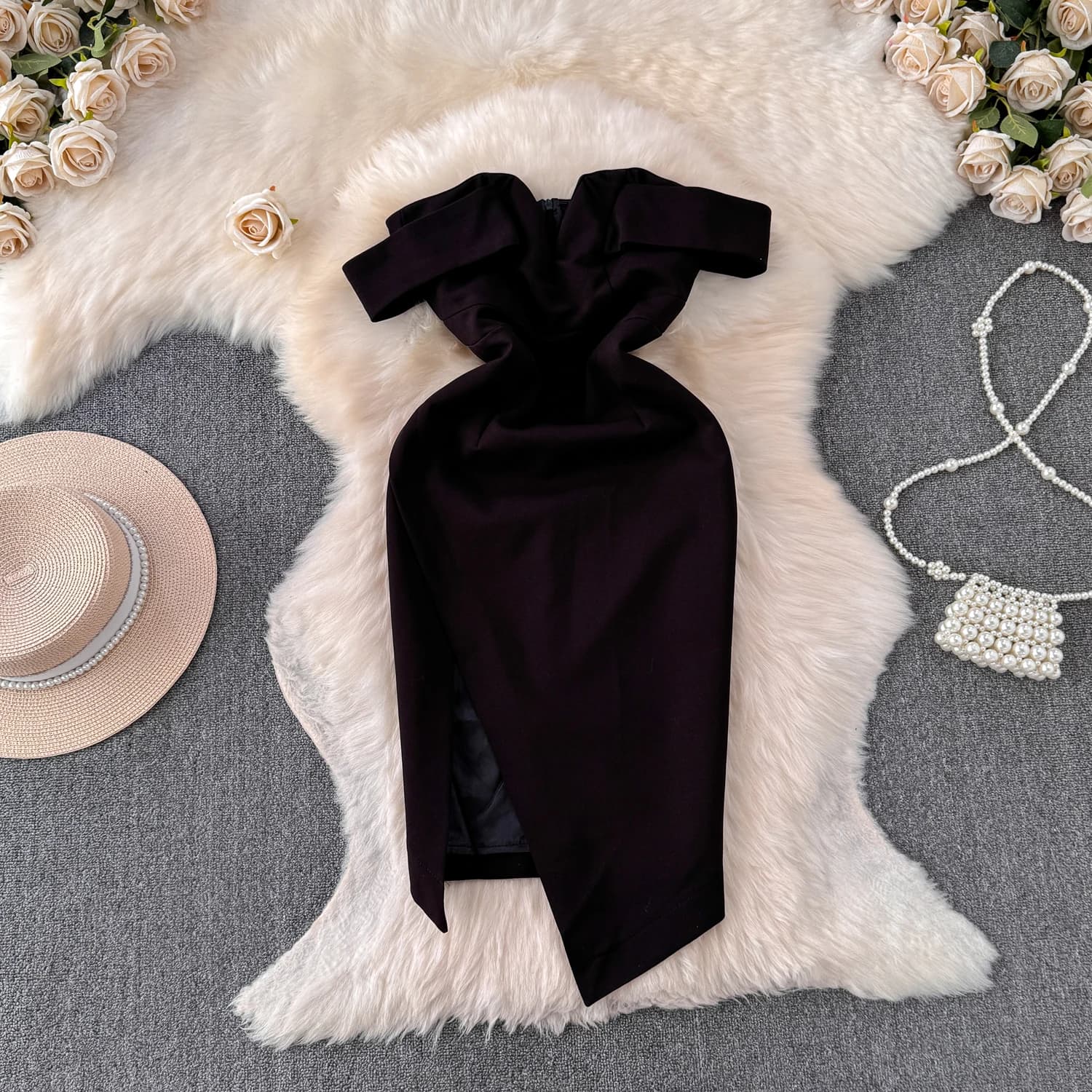 Robes de soirée pour femmes, col alertes onal, col slash, bord volanté, hanche irrégulière, robe ron