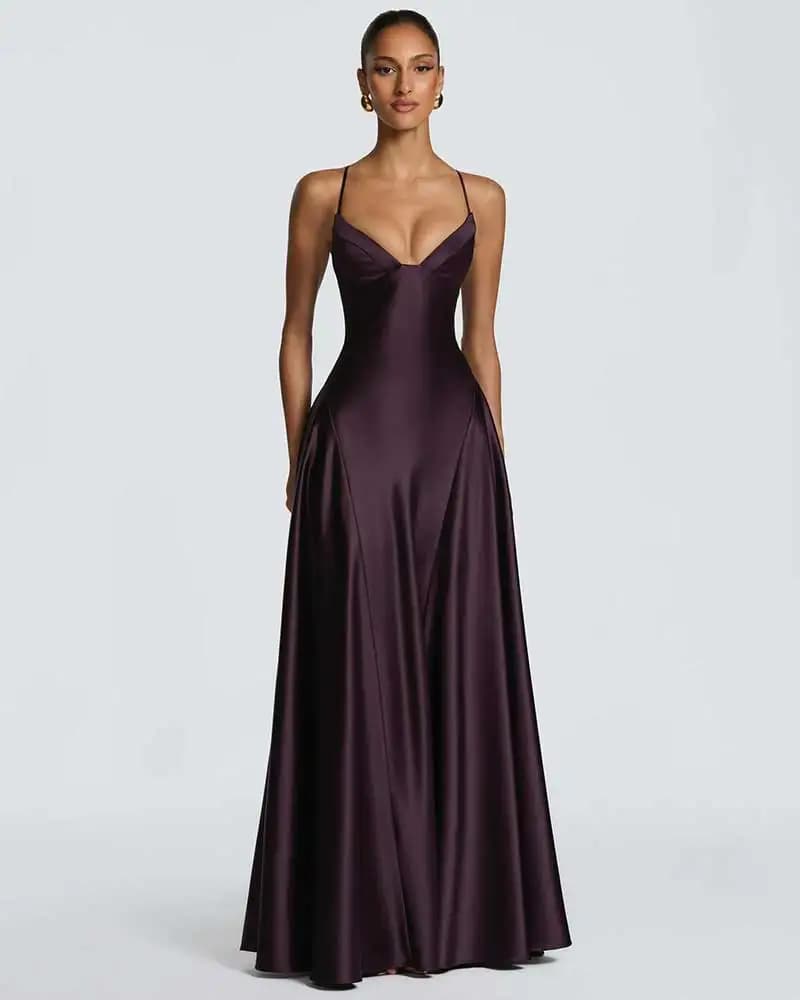 Robe longue en forme de A avec bretelles au dos, vêtements élégants pour femmes, robe de soirée sexy