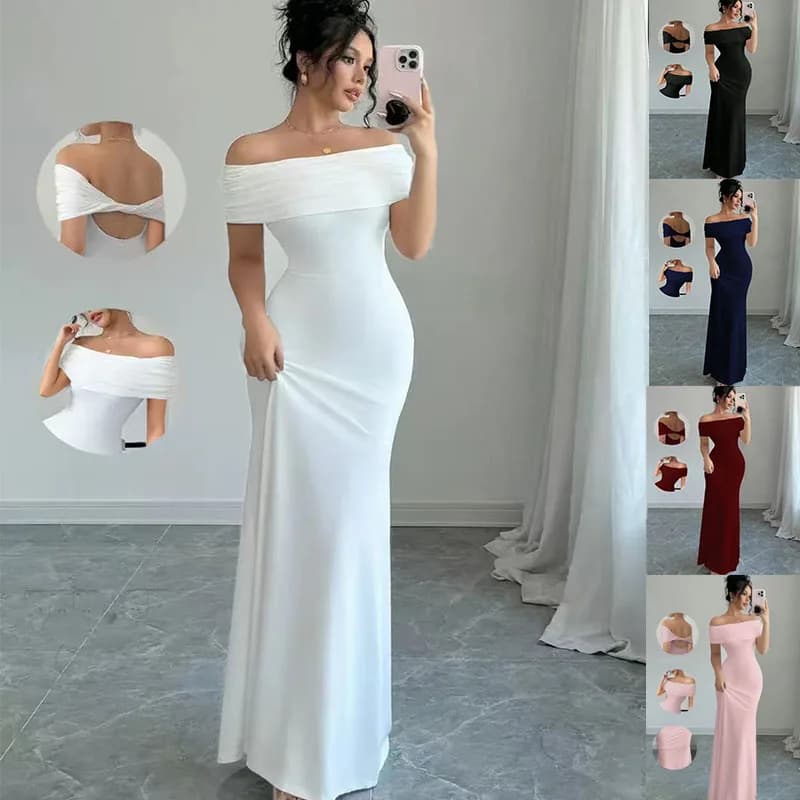 Robe de soirée à épaules dénudées, robe mi-longue moulante sexy sans manches pour femmes, robe de co