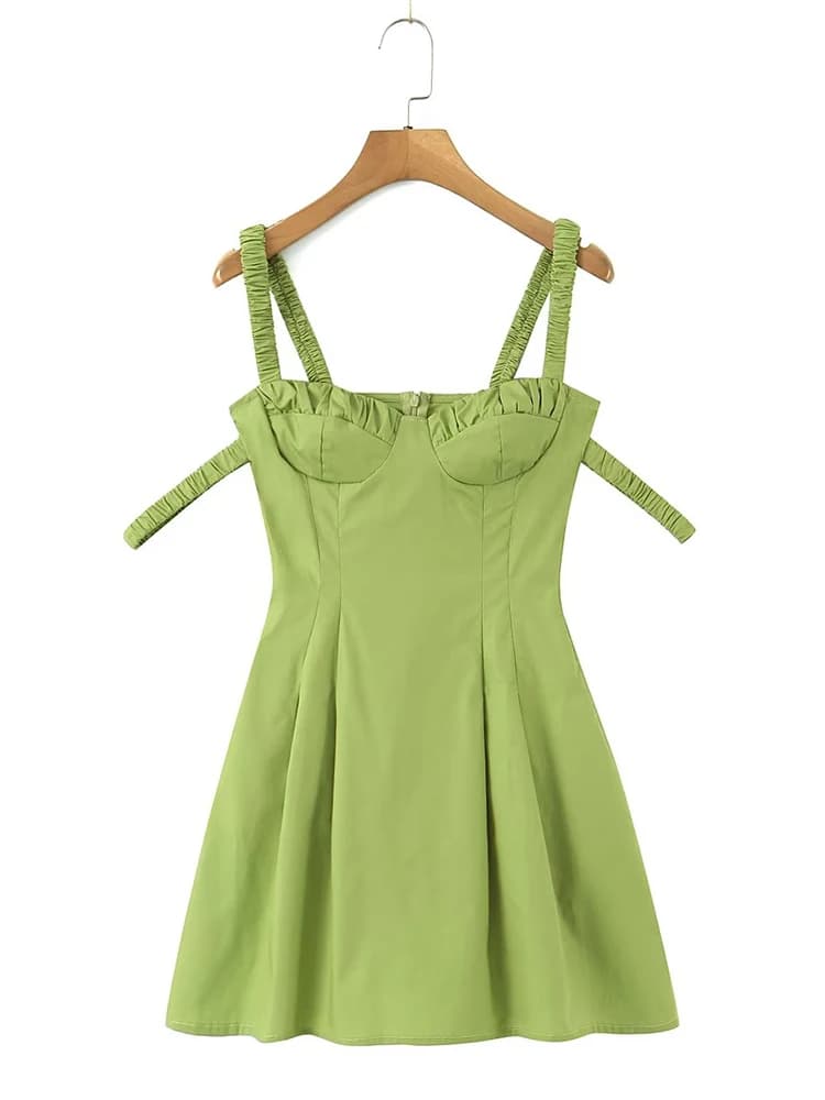 YENKYE-Mini robe plissée à double sangle élastique pour femme, robe trapèze sexy, style corset fronc