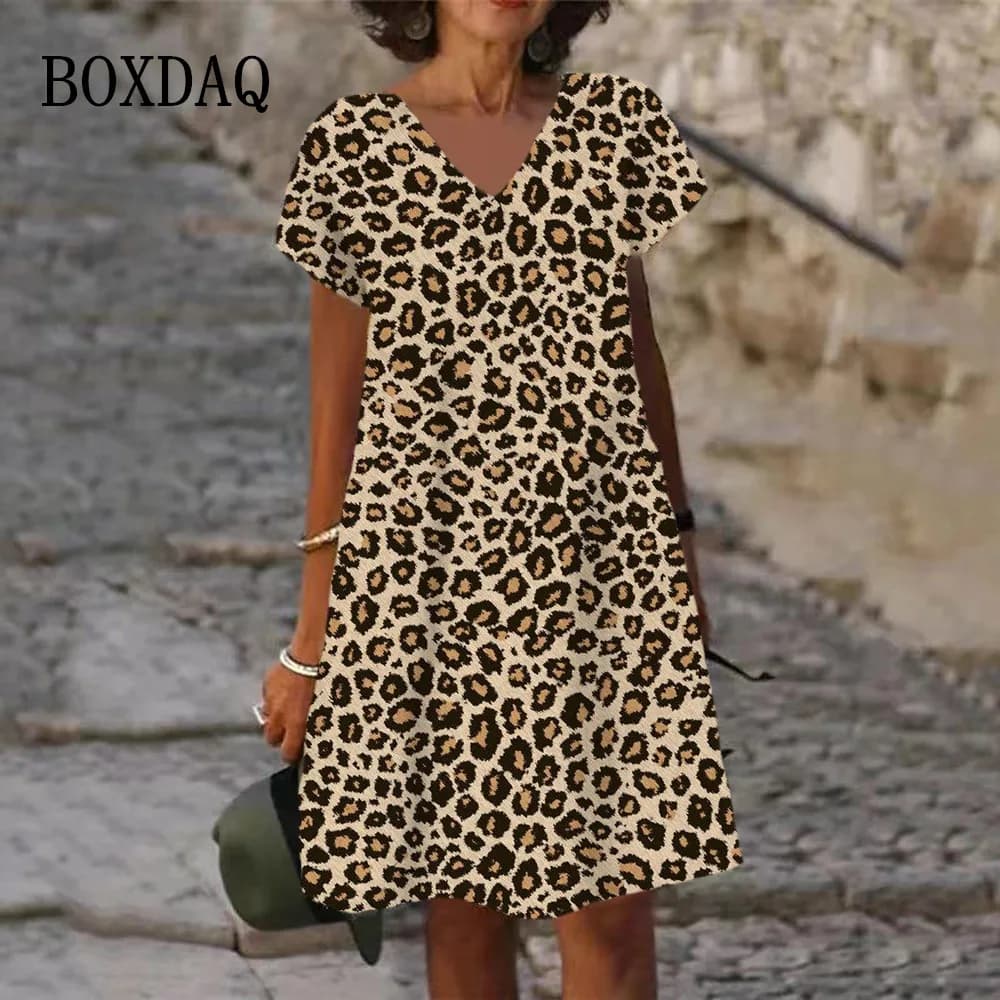 Robe d'été surdimensionnée pour femmes, imprimée en 3D, décontractée, manches courtes, col en v, mod