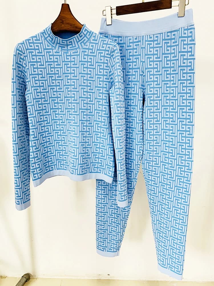 Pull en maille jacquard géométrique à monogramme pour femme, nouvelle collection 2026, tendance de l
