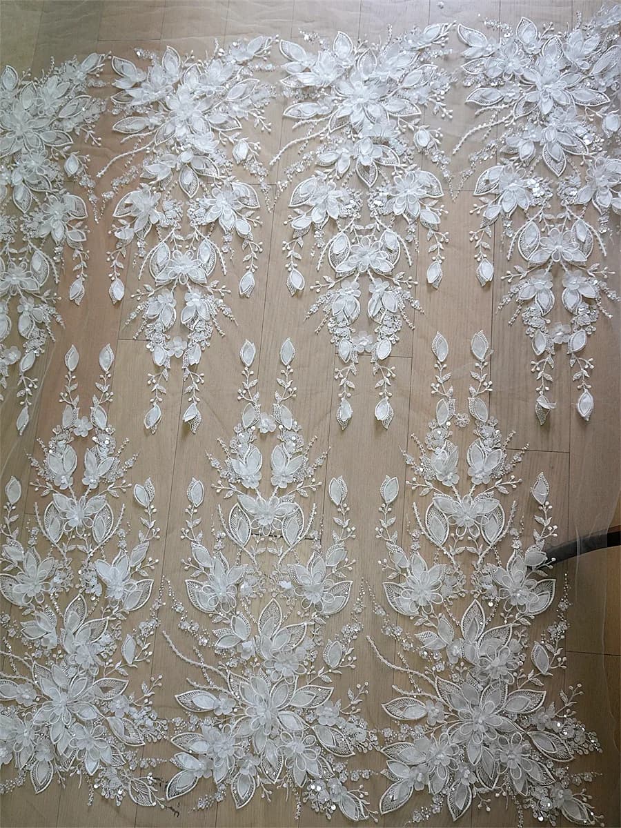 Robe de mariée en Tulle, tissu à fleurs 3D brodé en dentelle à paillettes appliquées