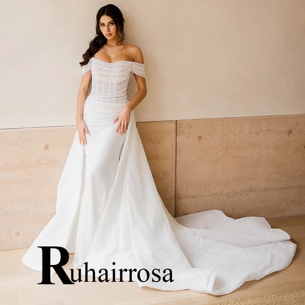 Ruhair Robe De mariée Vintage pour mariée hors De l'épaule encolure dégagée fermeture éclair détacha
