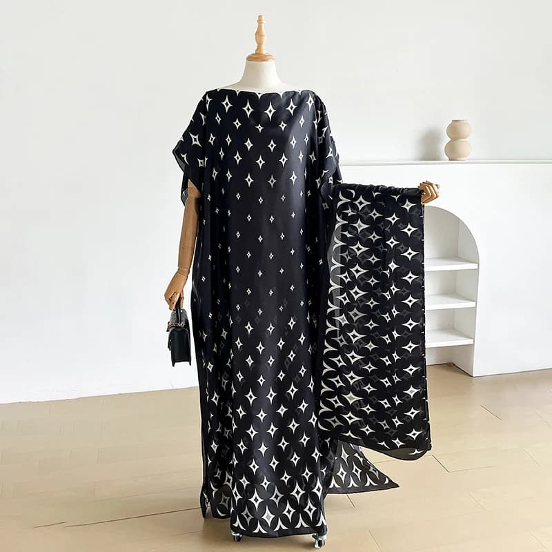 Nouvelle Robe Longue Ample en Soie Mélangée, Style Plage, Motif Moyen-Orient Imprimé, Élégante Robe 