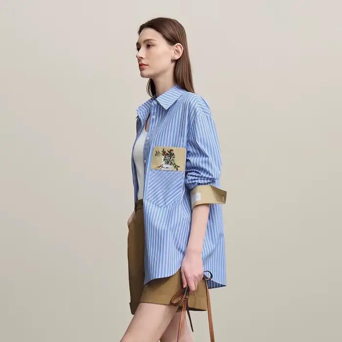 Chemisier Amii pour femme, nouvelle collection printemps 2026, broderie florale, col à revers, rayur