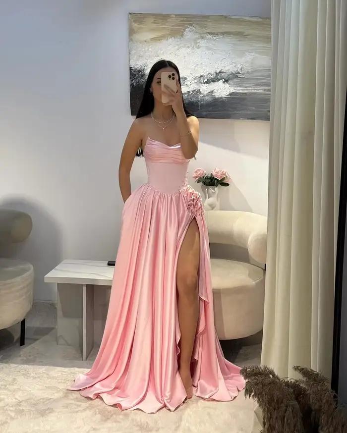 Robes de mariée a-ligne bretelles longueur au sol robe de mariée plissée côté limon robe de fleur de